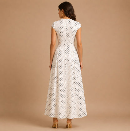 Polka Dot Cap Sleeve Maxi Dress
