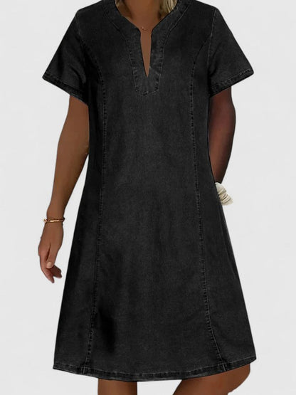 Denim Split Neck Midi Dress
