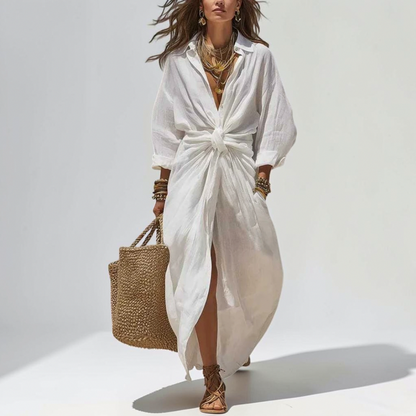 Linen Twist Front Midi Dress