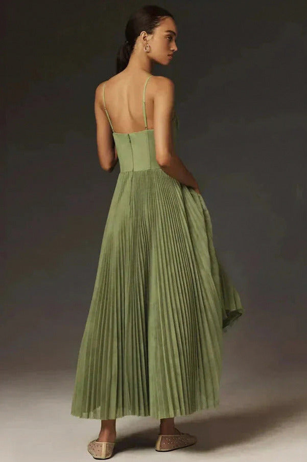 Tulle Corset Pleated Midi Dress
