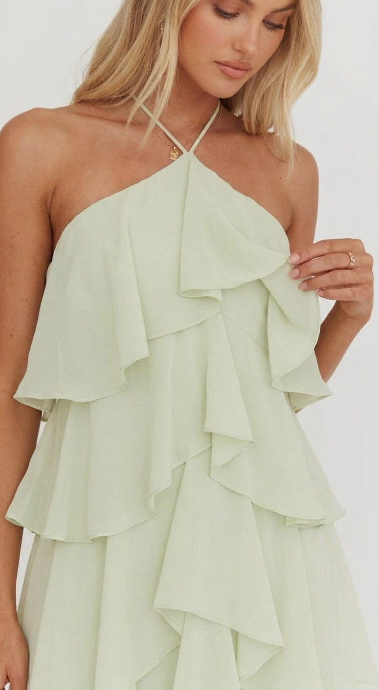 Chiffon Halter Tiered Maxi Dress