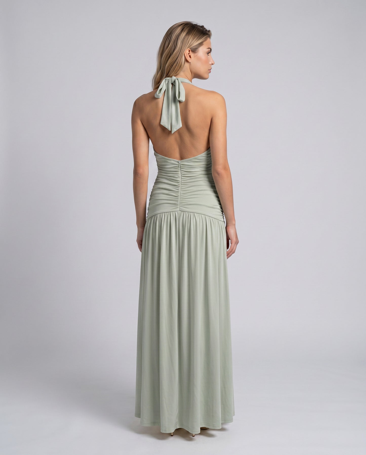 Chiffon Halter Slit Maxi Dress
