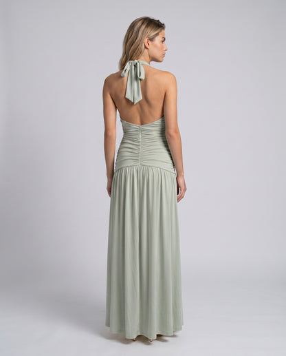 Chiffon Halter Slit Maxi Dress