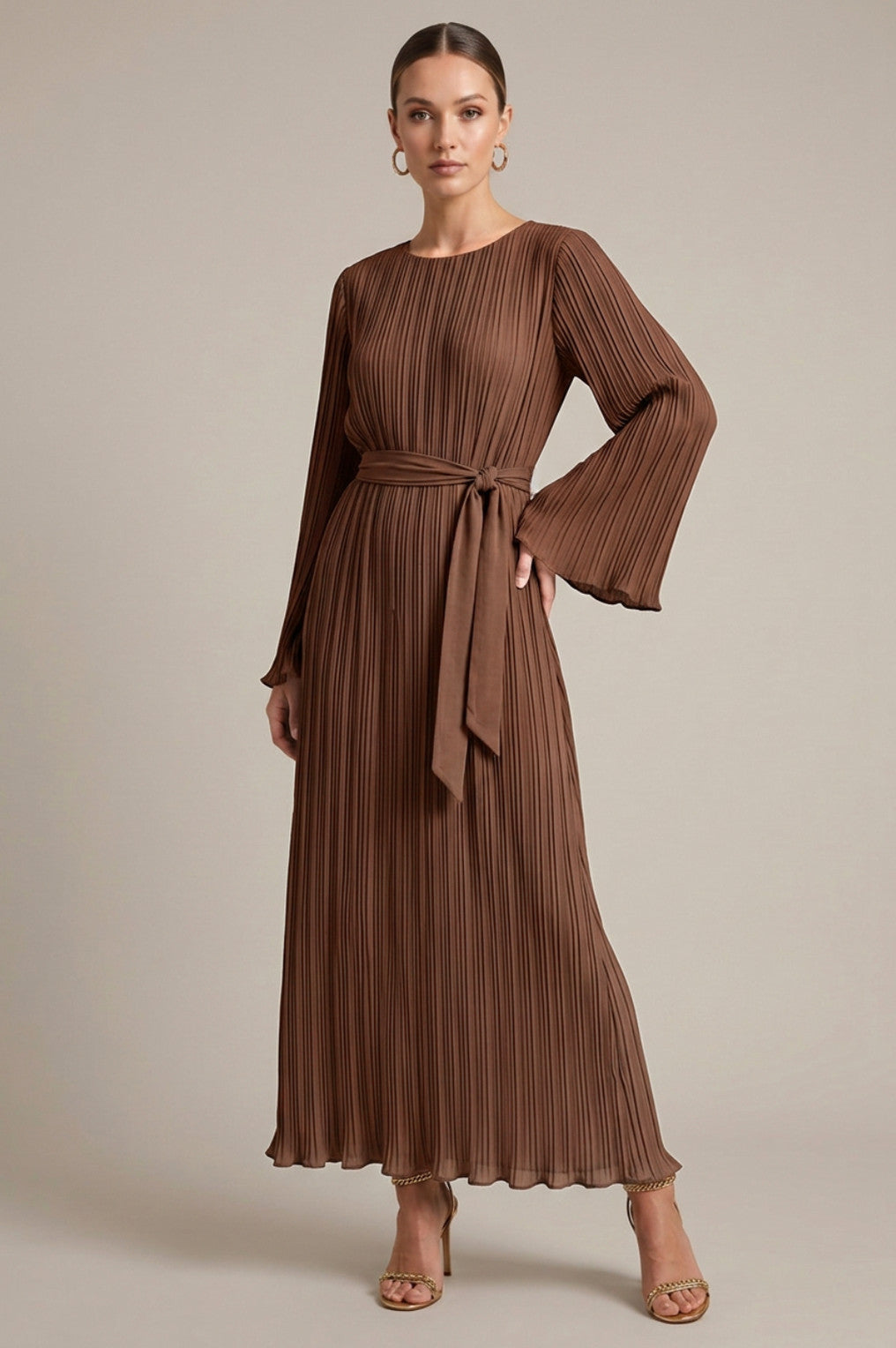 Long Sleeve Tie Waist Maxi Dress