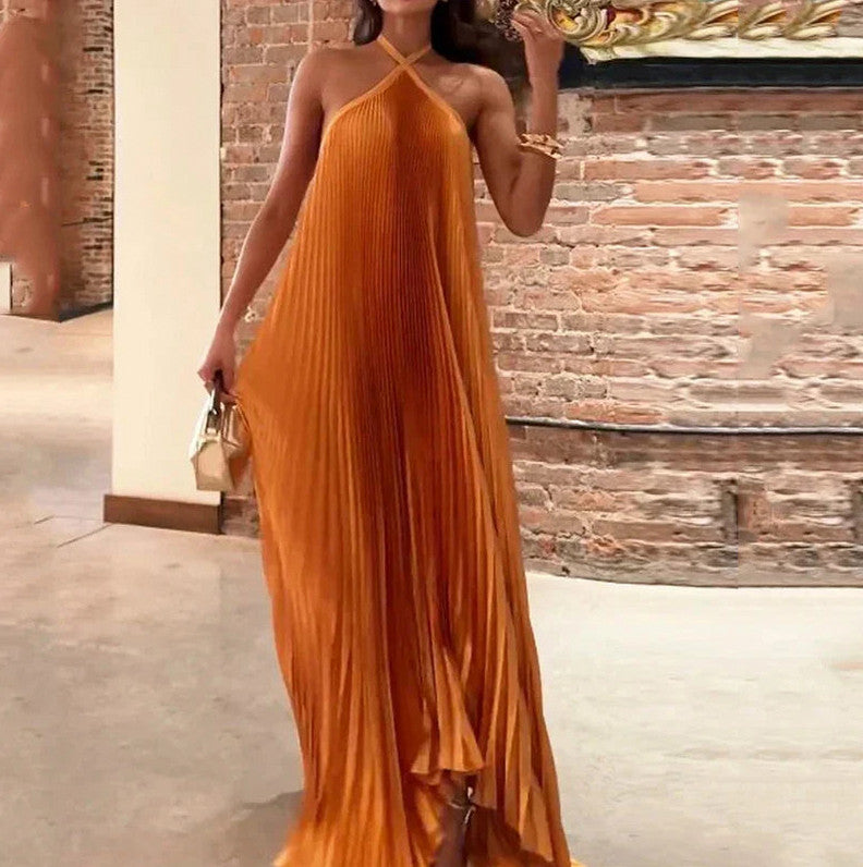 Pleated Halter Maxi Dress