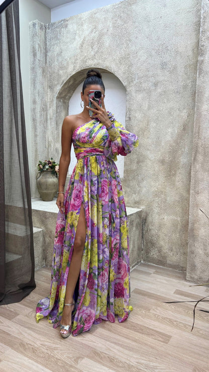 Floral One Shoulder Maxi Dress