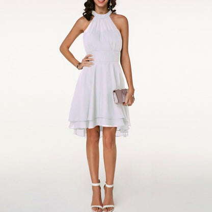 Chiffon Halter Tiered Midi Dress