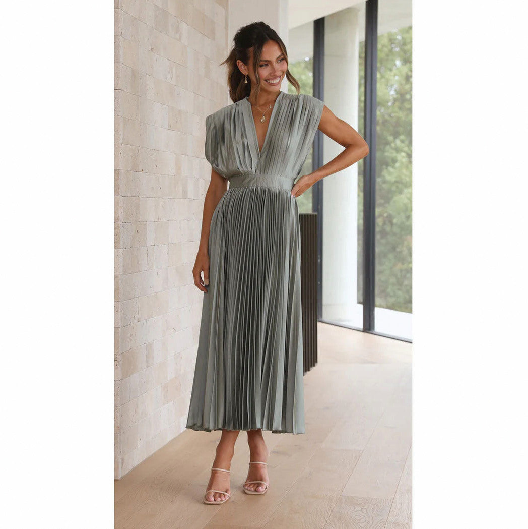Satin Sleeveless Plunge Midi Dress