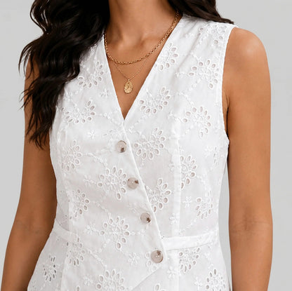 Eyelet Asymmetrical Button Front Top