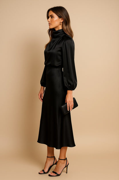 Satin High Neck Midi Dress