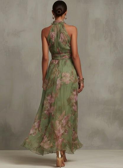 Floral Halter Chiffon Maxi Dress