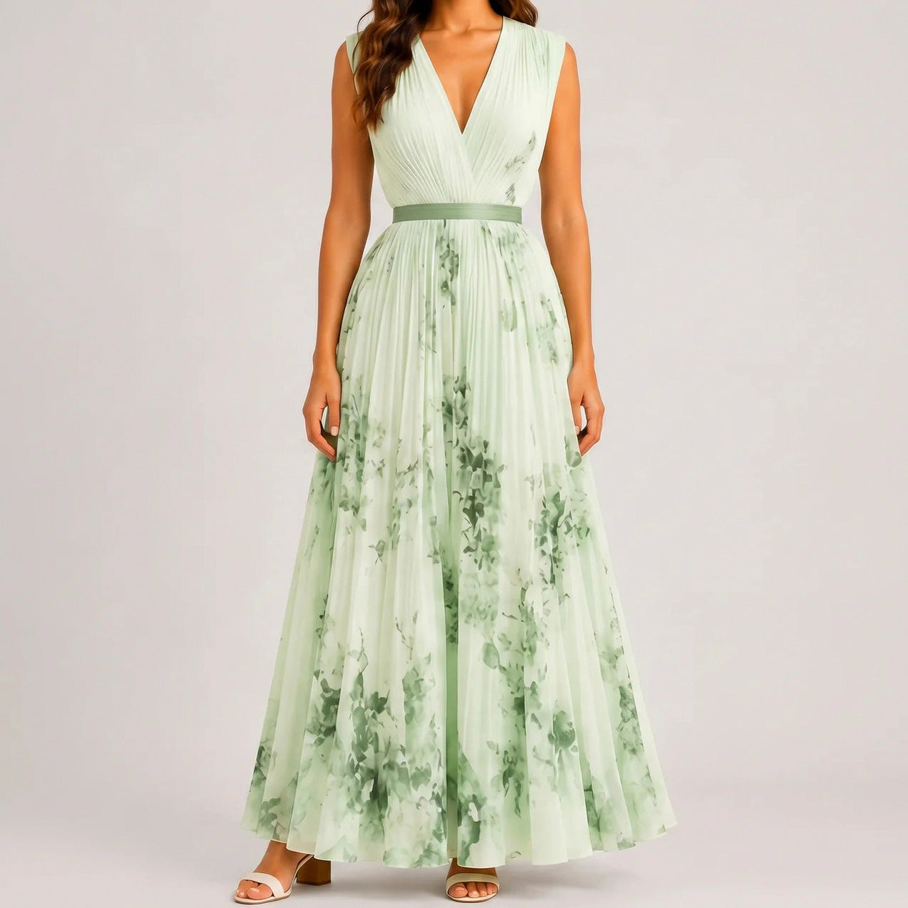 Chiffon Floral Pleated Maxi Dress