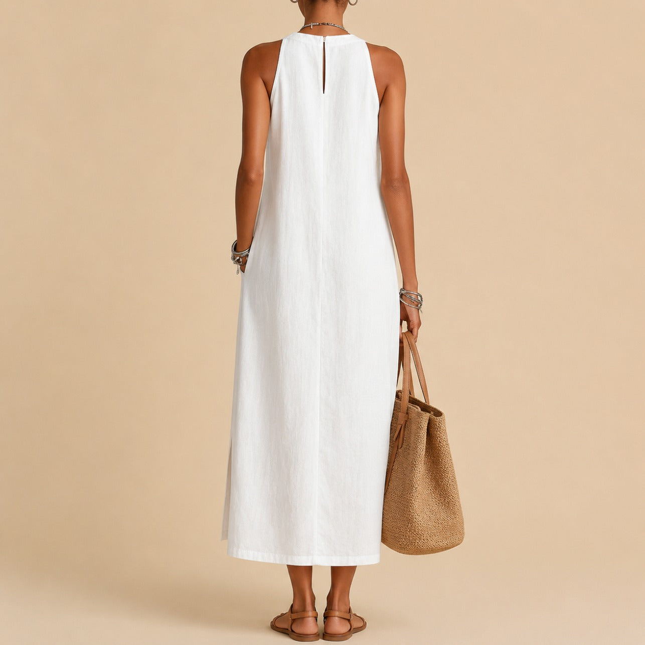 Halter Lace Trim Midi Sundress