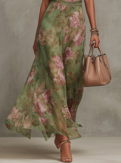Floral Halter Chiffon Maxi Dress