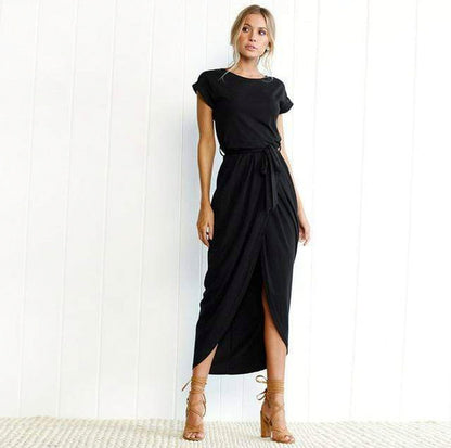 Short Sleeve Wrap Maxi Dress