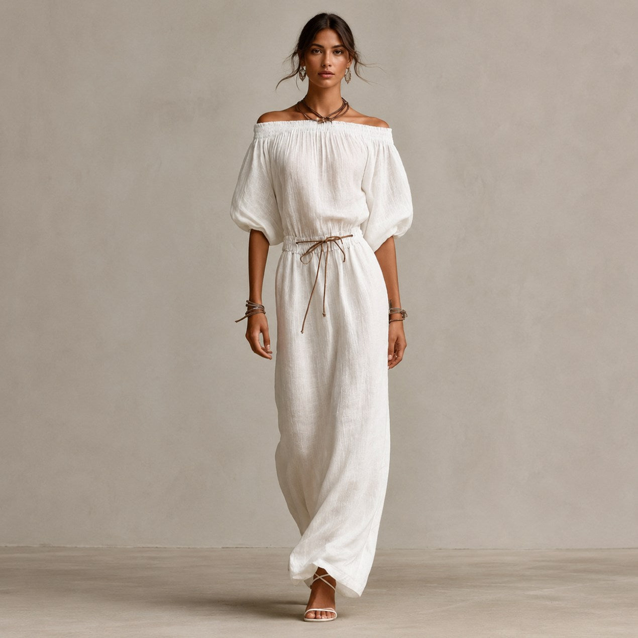 Gauze Off Shoulder Maxi Dress