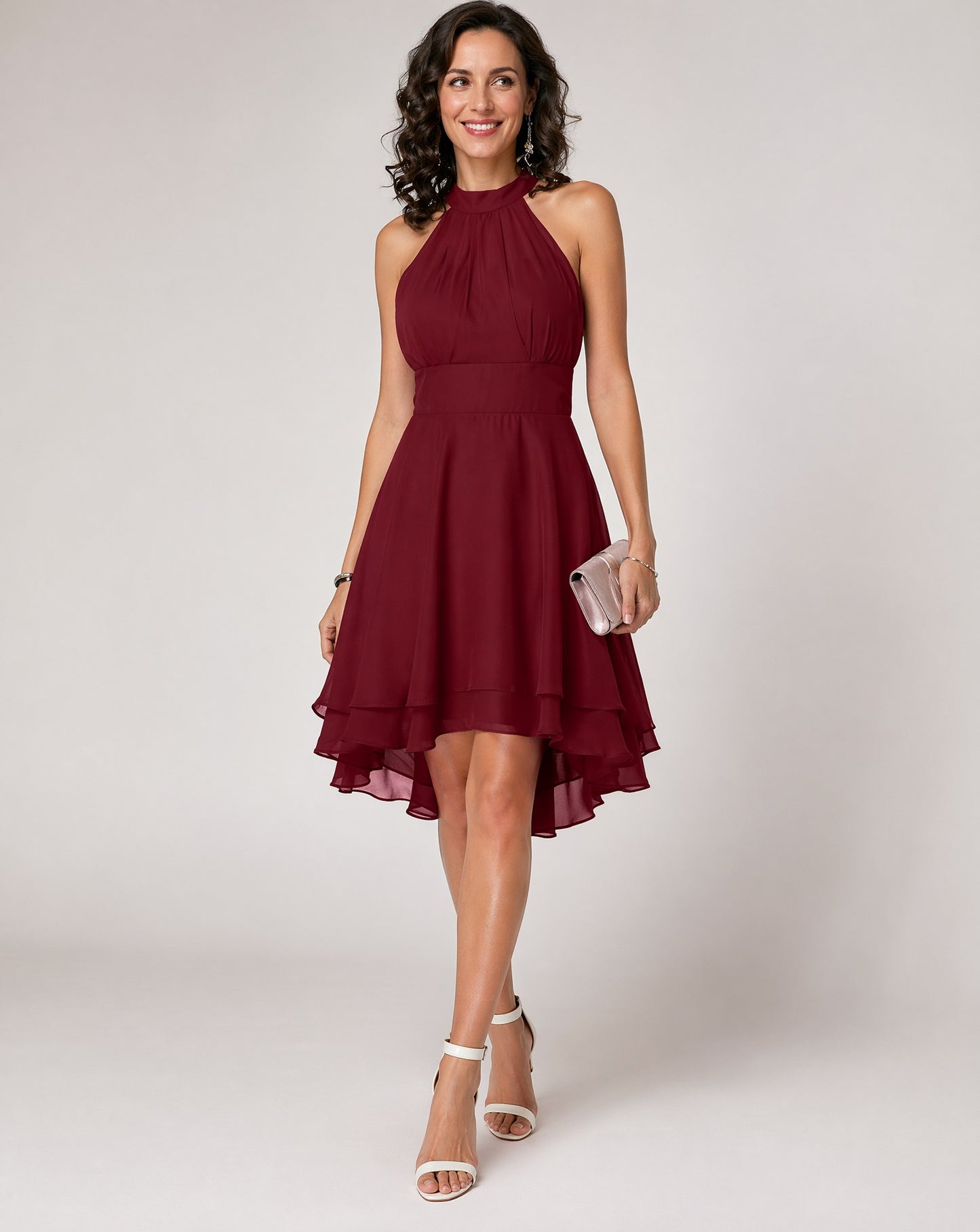 Chiffon Halter Tiered Midi Dress