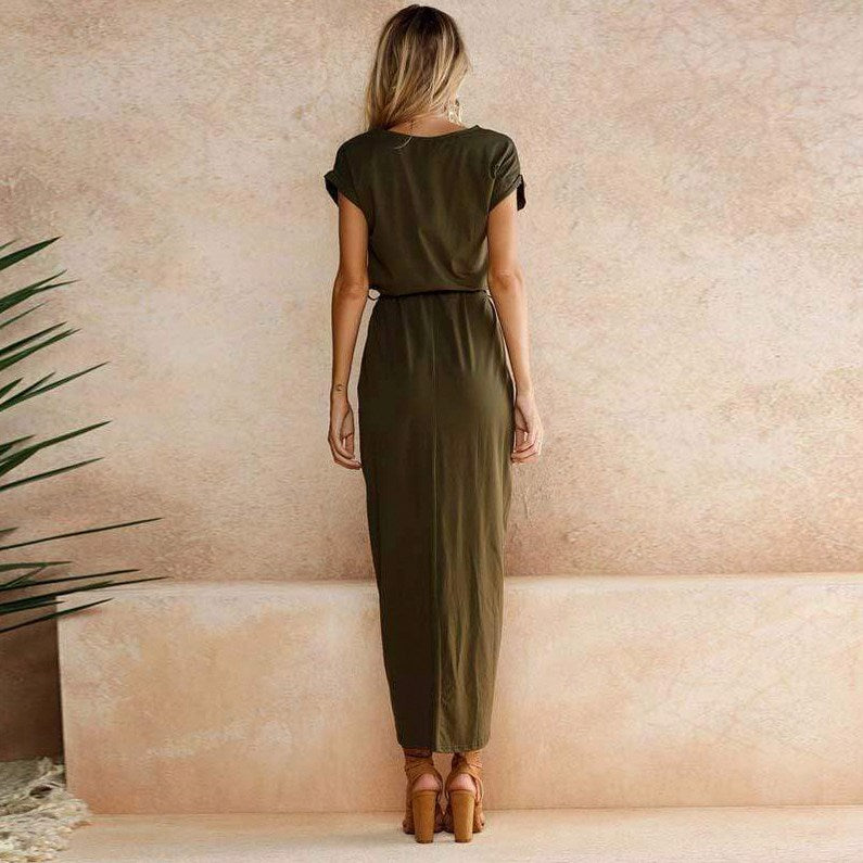 Short Sleeve Wrap Maxi Dress