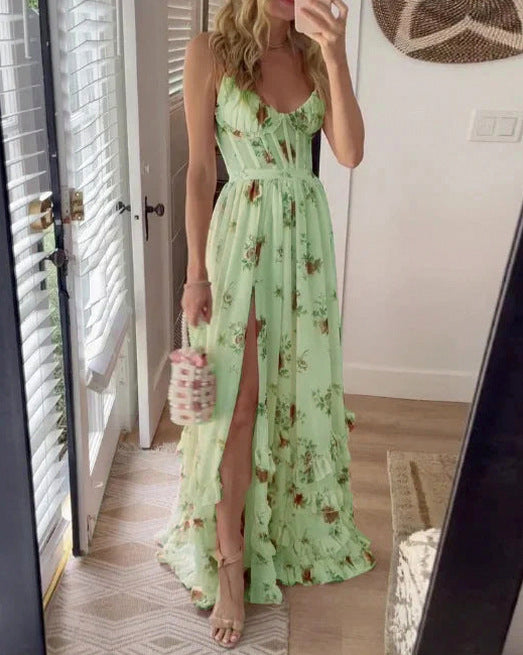 Floral Sweetheart Slit Maxi Dress