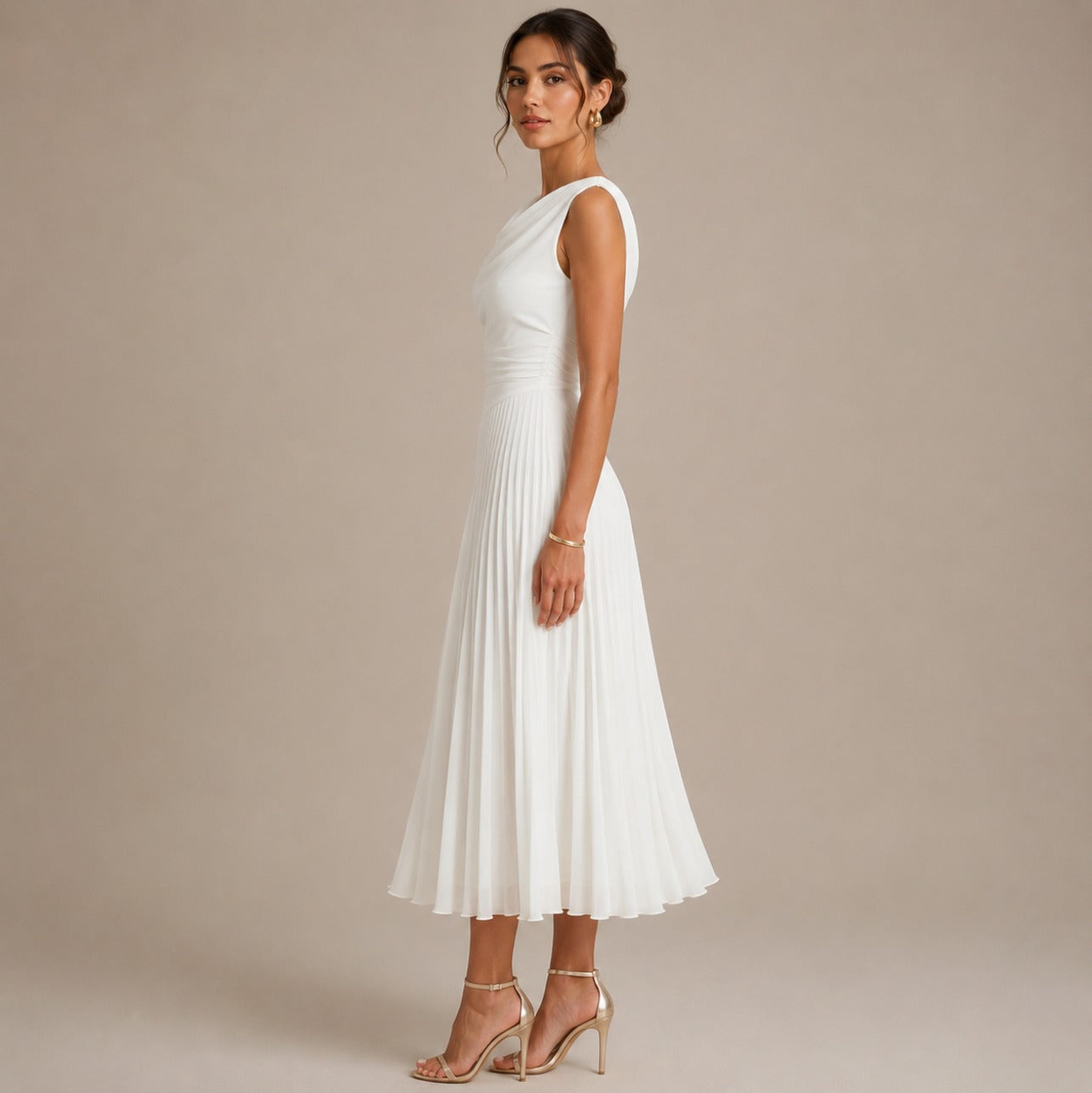 Cowl Neck Pleated Midi Dress