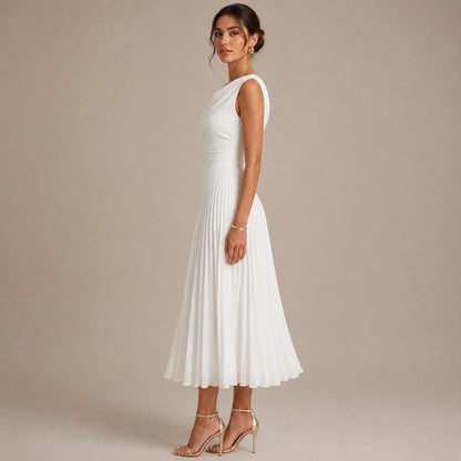 Cowl Neck Pleated Midi Dress