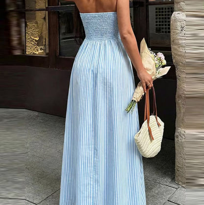 Striped Halter Cutout Maxi Sundress