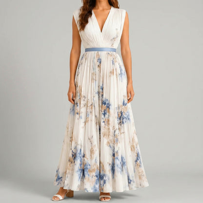 Chiffon Floral Pleated Maxi Dress