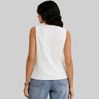 Eyelet Asymmetrical Button Front Top