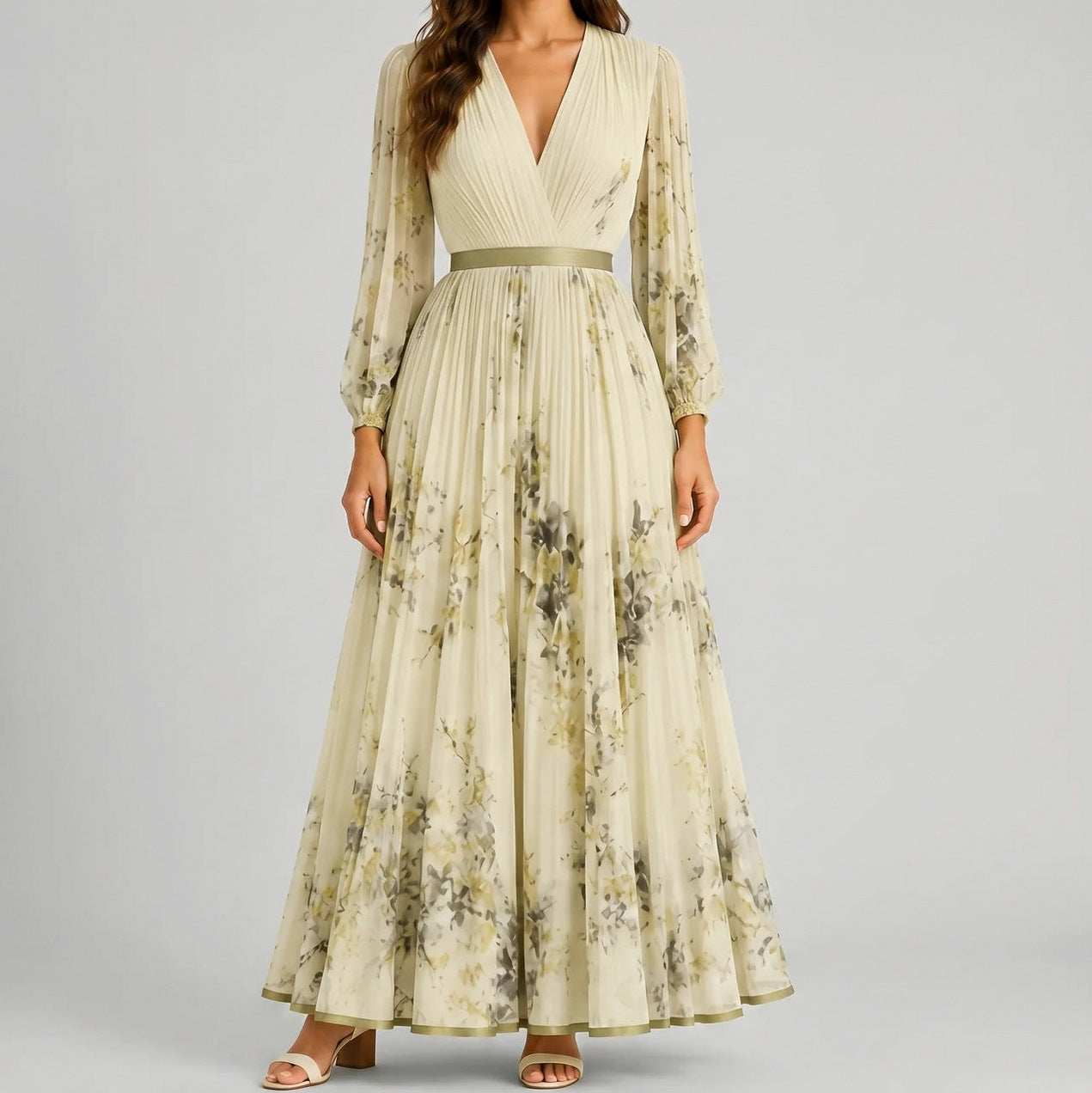 Chiffon Floral Pleated Maxi Dress