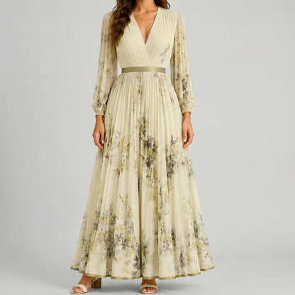 Chiffon Floral Pleated Maxi Dress