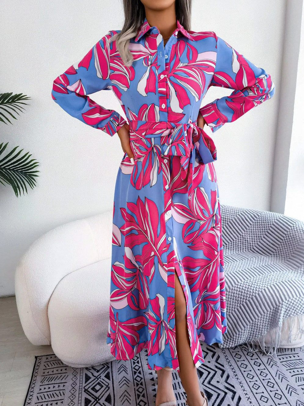 Floral Long Sleeve Shirt Dress