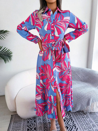 Floral Long Sleeve Shirt Dress