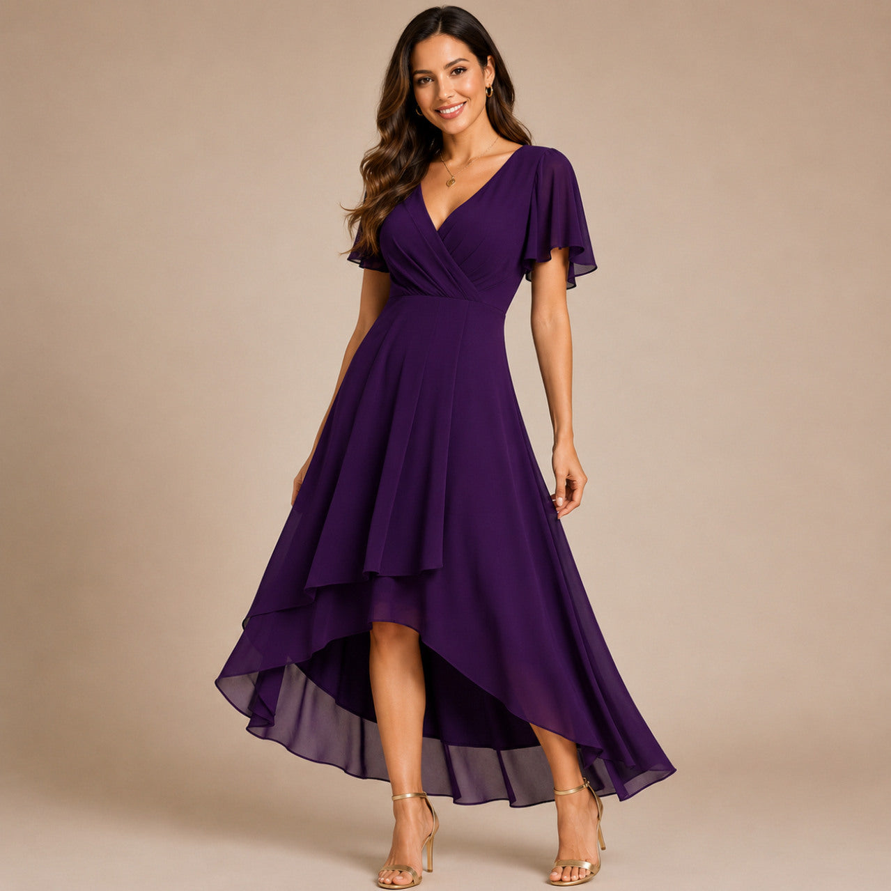 Chiffon High Low Midi Dress
