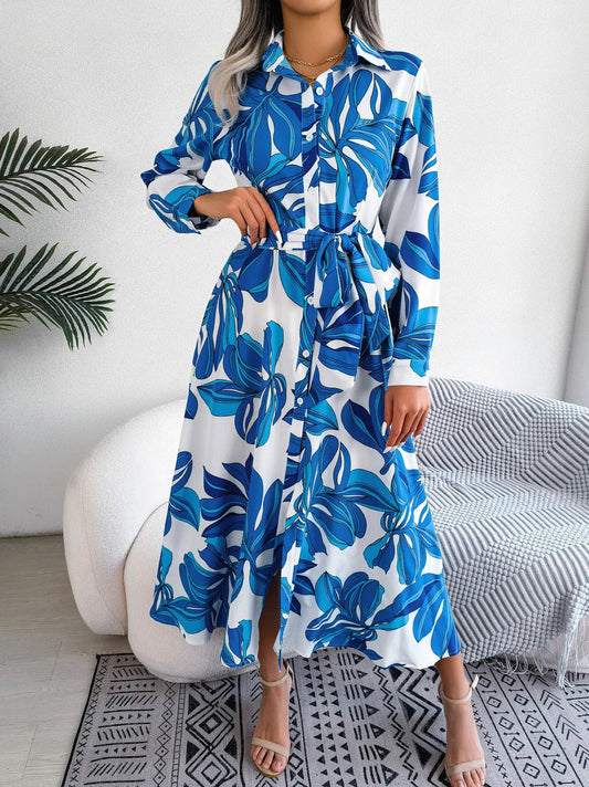 Floral Long Sleeve Shirt Dress