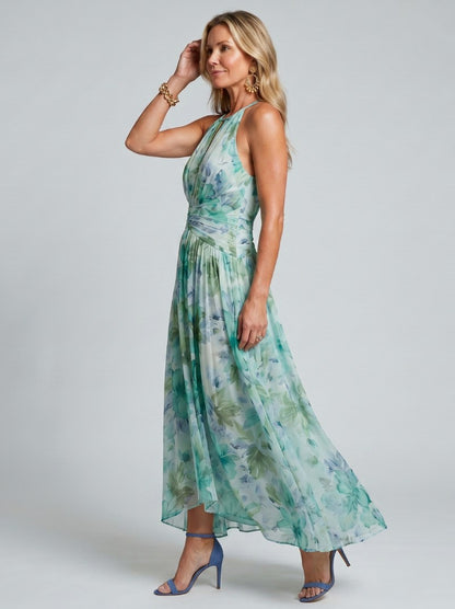 Floral Halter Cutout Maxi Dress
