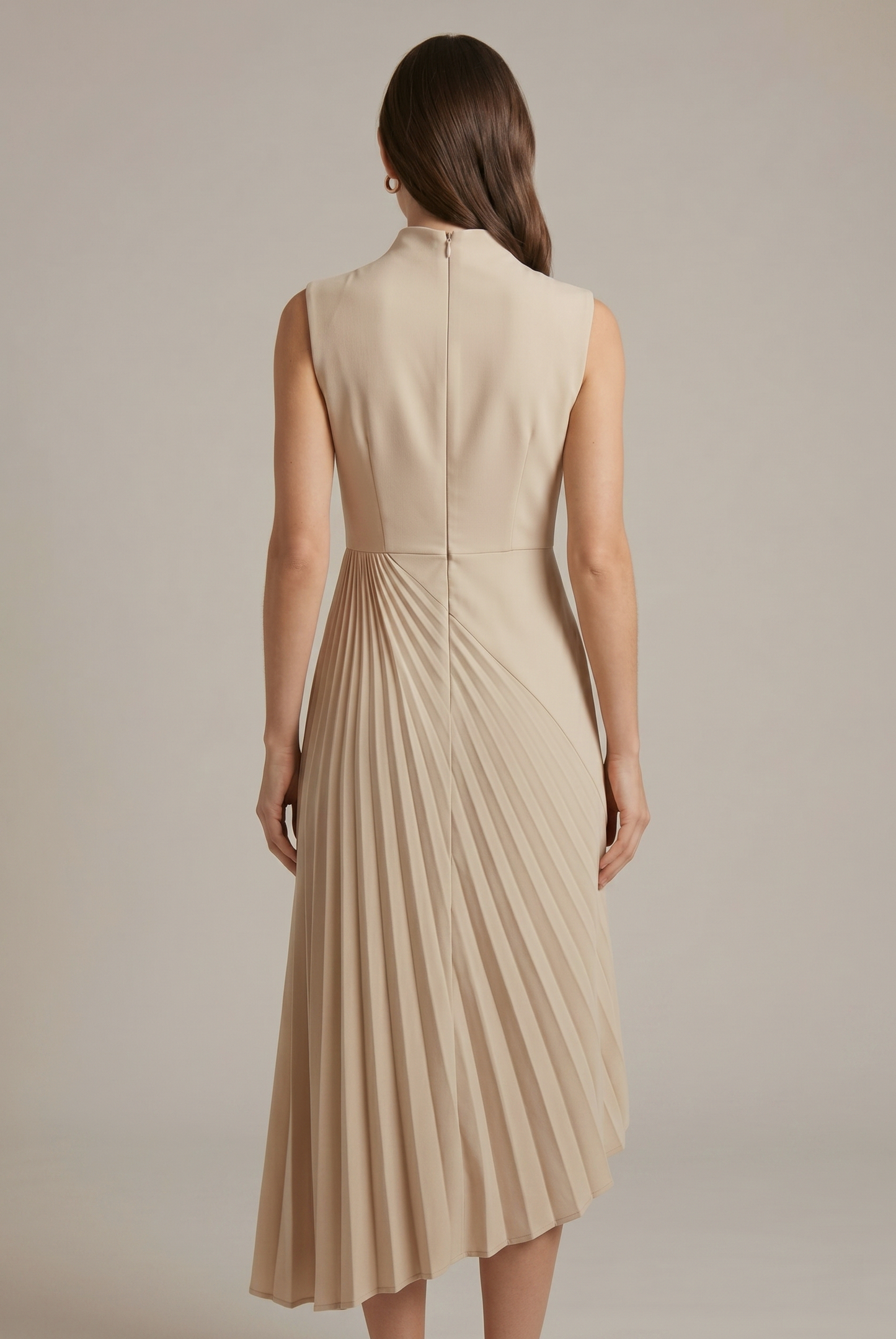 Draped Asymmetrical Pleated Midi Dress