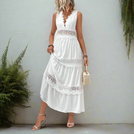 Tiered Crochet Insert Maxi Sundress