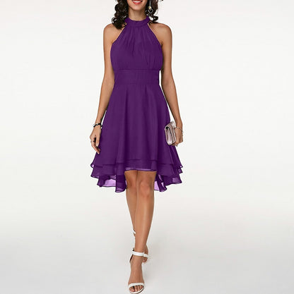 Chiffon Halter Tiered Midi Dress