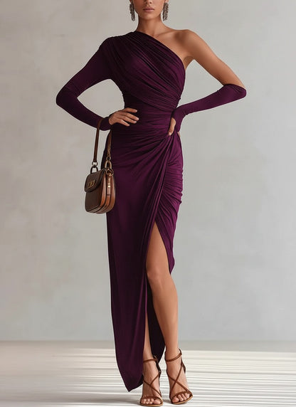 Satin One Shoulder Maxi Dress