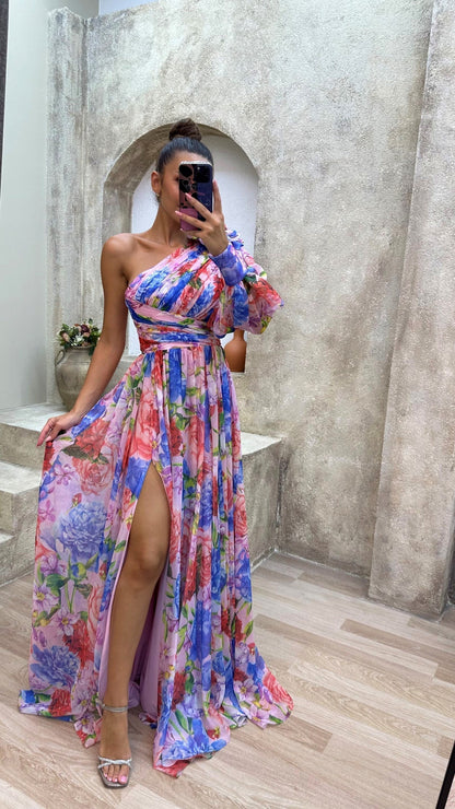 Floral One Shoulder Maxi Dress