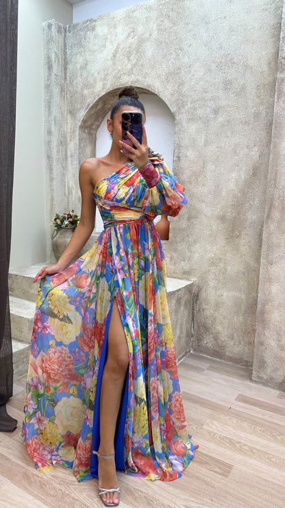Floral One Shoulder Maxi Dress