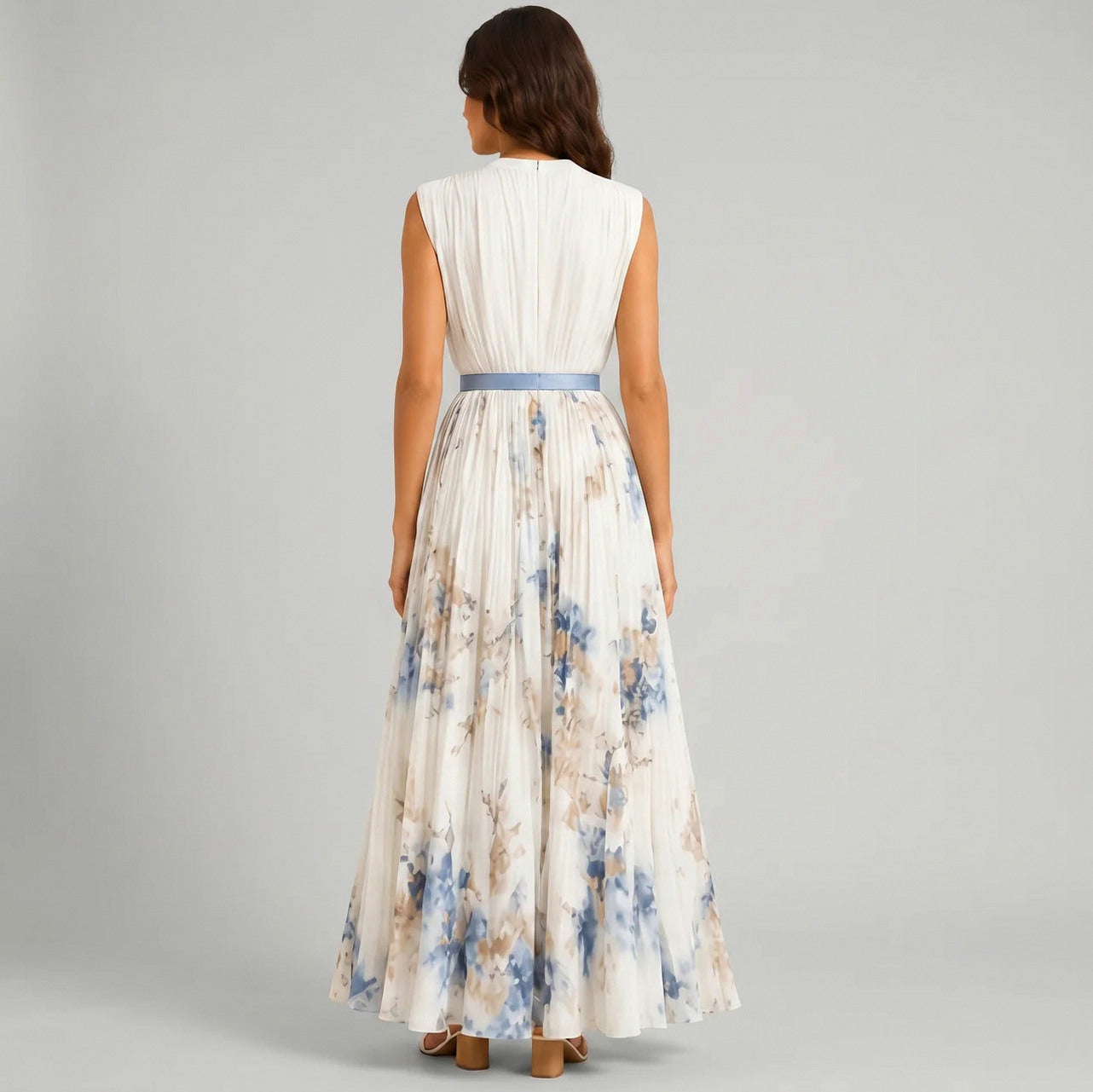 Chiffon Floral Pleated Maxi Dress