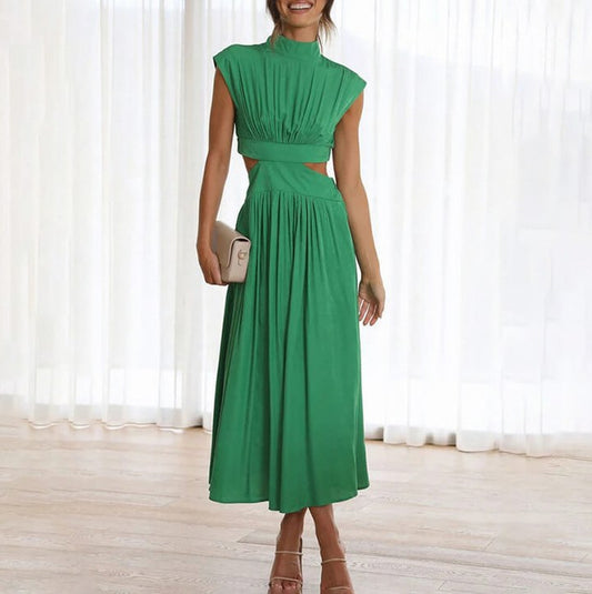 High Neck Cutout Midi Dress