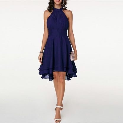 Chiffon Halter Tiered Midi Dress