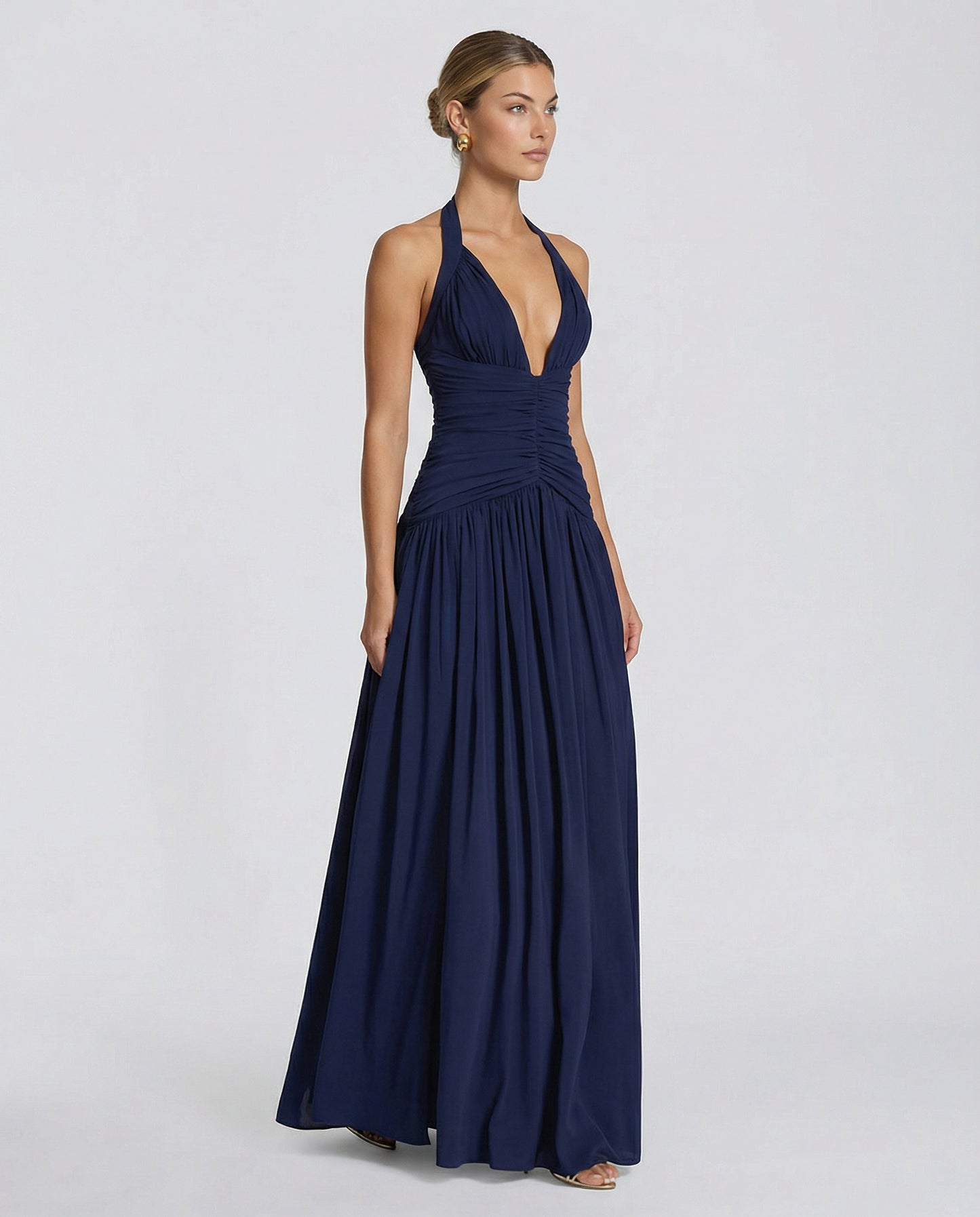 Chiffon Halter Slit Maxi Dress
