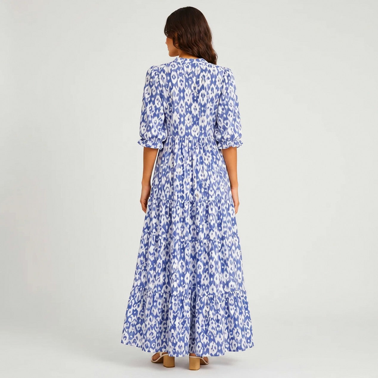 Ikat Puff Sleeve Maxi Dress