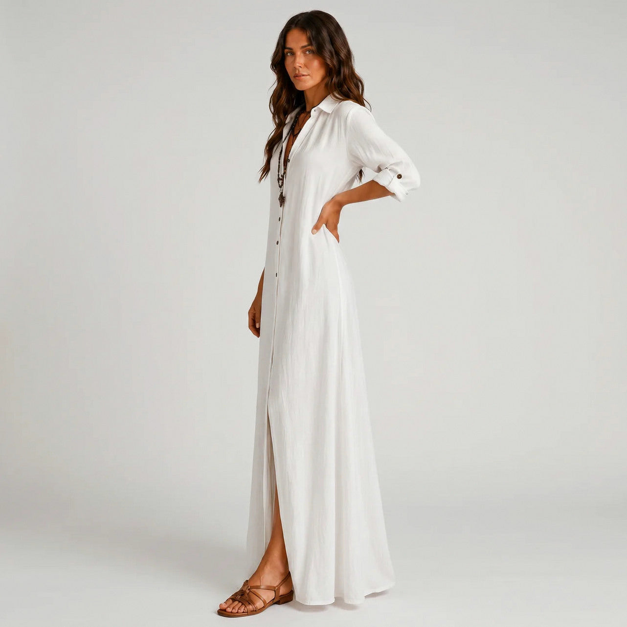Linen Button Down Maxi Dress