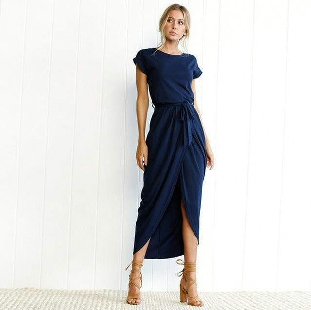 Short Sleeve Wrap Maxi Dress