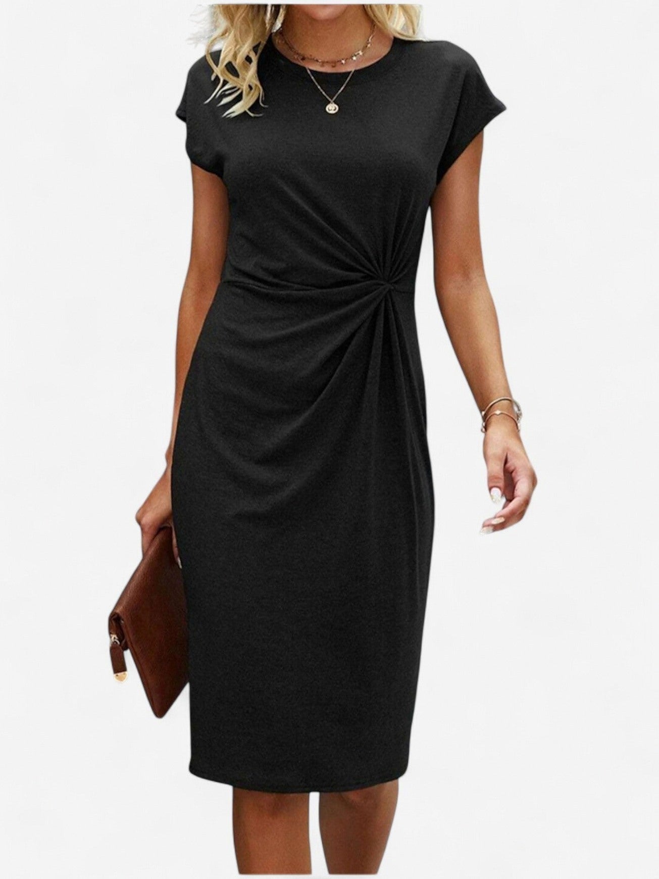 Knit Cap Sleeve Twist Midi Dress