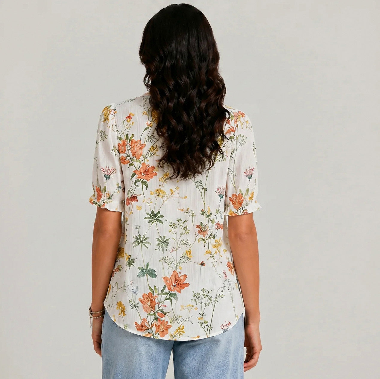 Floral Crochet Puff Sleeve Blouse